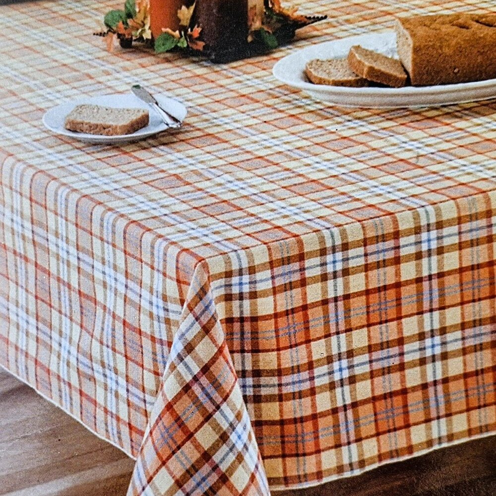 Fall 100% Cotton Tablecloth 60"x102" Cornfields Plaid NIP